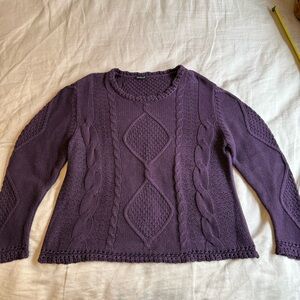 VTG North Crest Purple Fisherman Sweater M Cable Knit Coastal Cottagecore Cozy